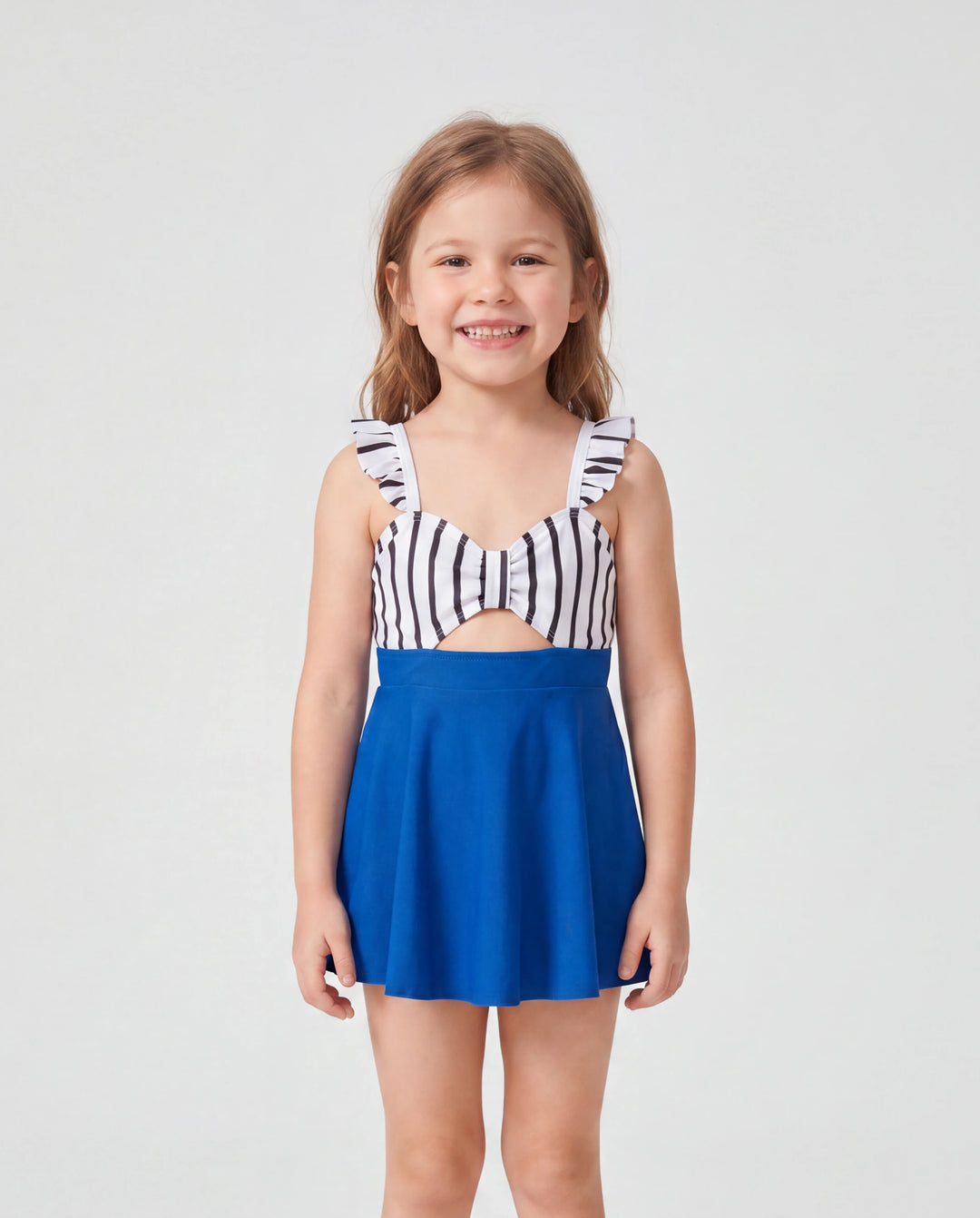 Daddy & Tochter Badeanzug Colorblock Badehose mit Tunnelzug oder gestreifter blauer Tankini mit gekreuztem Vorderteil, Bindeband am Rücken und dünnen Trägern Colorblock