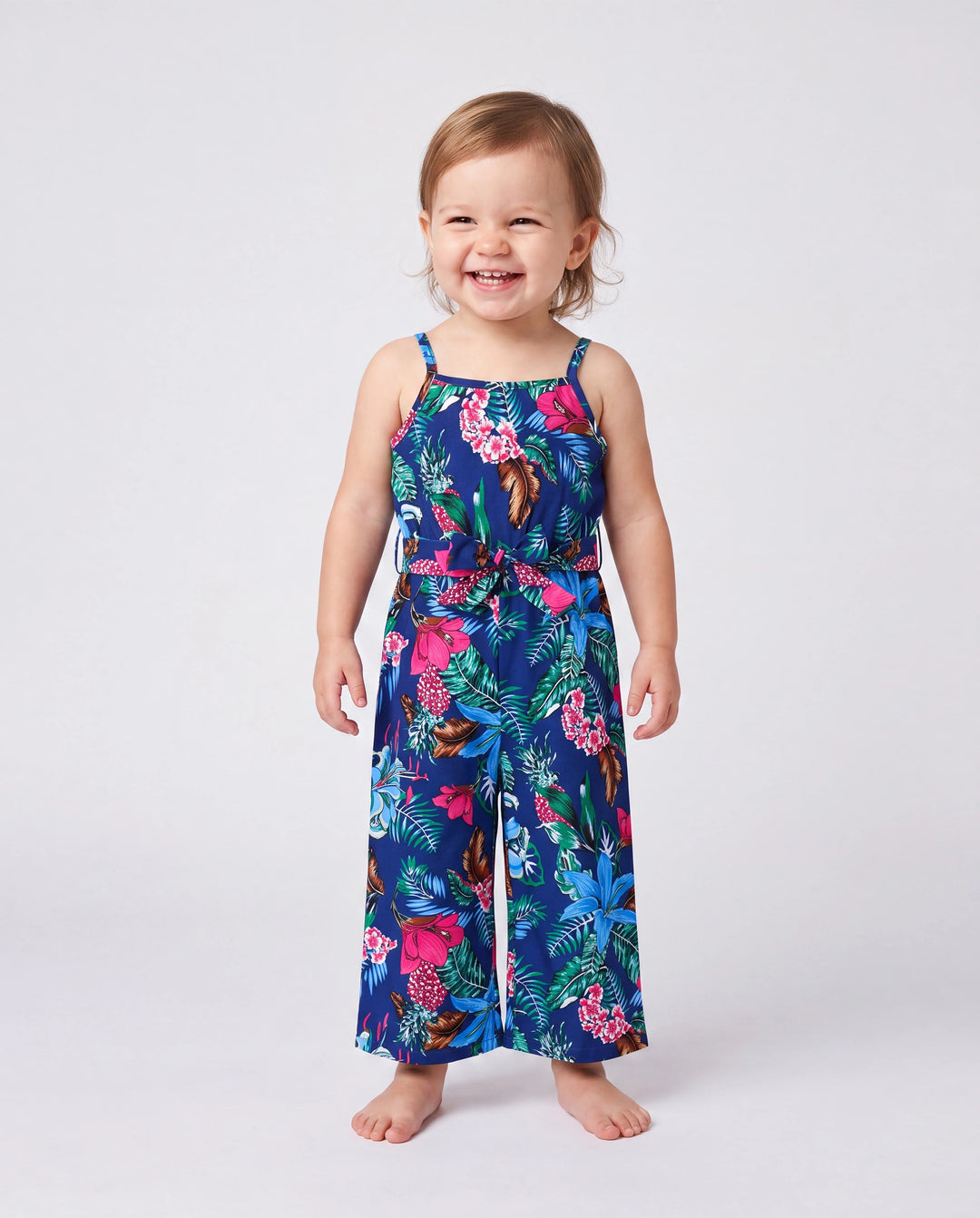 Passendes Familien-Outfit mit Blumenmuster, ärmelloser Cami-Overall für Mama & Ich in Tiefblau