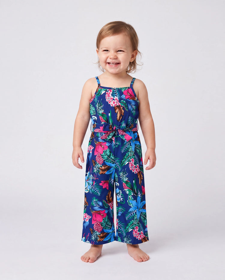 Passendes Familien-Outfit mit Blumenmuster, ärmelloser Cami-Overall für Mama & Ich in Tiefblau
