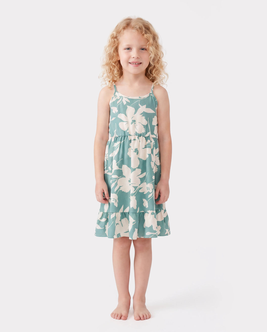 Daddy & Daughter Leaf Print Green Short-sleeve Shirt or Sling Shirred Dress Set Green