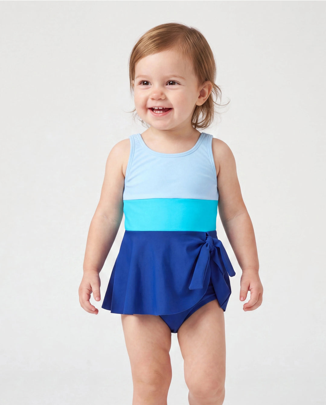 Papa & Tochter Colorblock-Badeanzüge Ein-Schulter-Badeanzug / Badeshorts-Set Blau