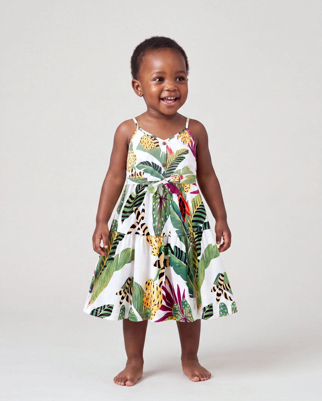 Mommy and Me Family Matching Tropical Floral Print Short-sleeve Top or Camisole Dress Set Multi-color