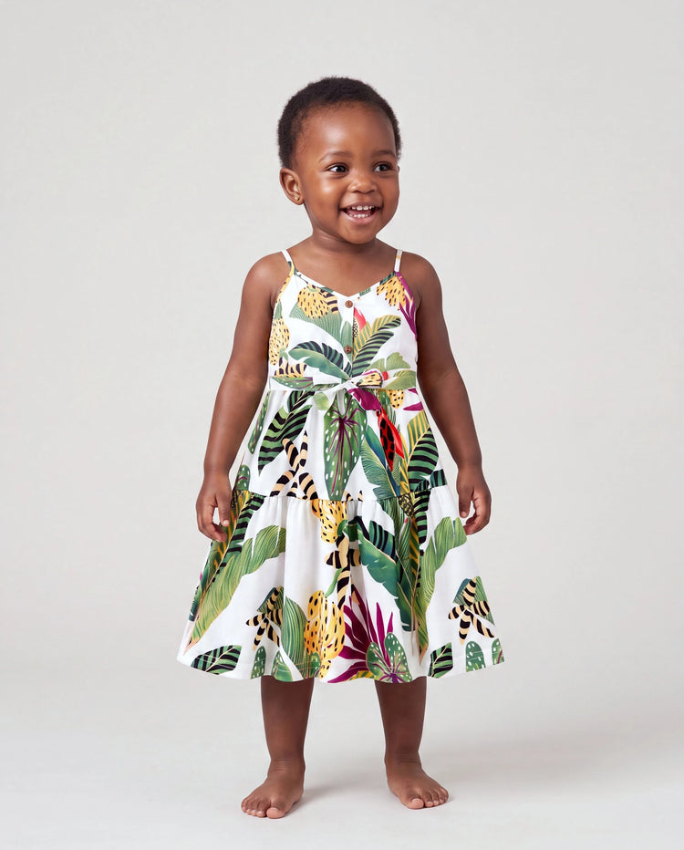 Mommy and Me Family Matching Tropical Floral Print Short-sleeve Top or Camisole Dress Set Multi-color