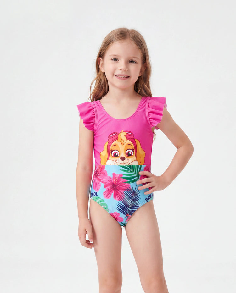 PAW Patrol Daddy & Daughter Large Flower All-over Print Swimsuit Roseo