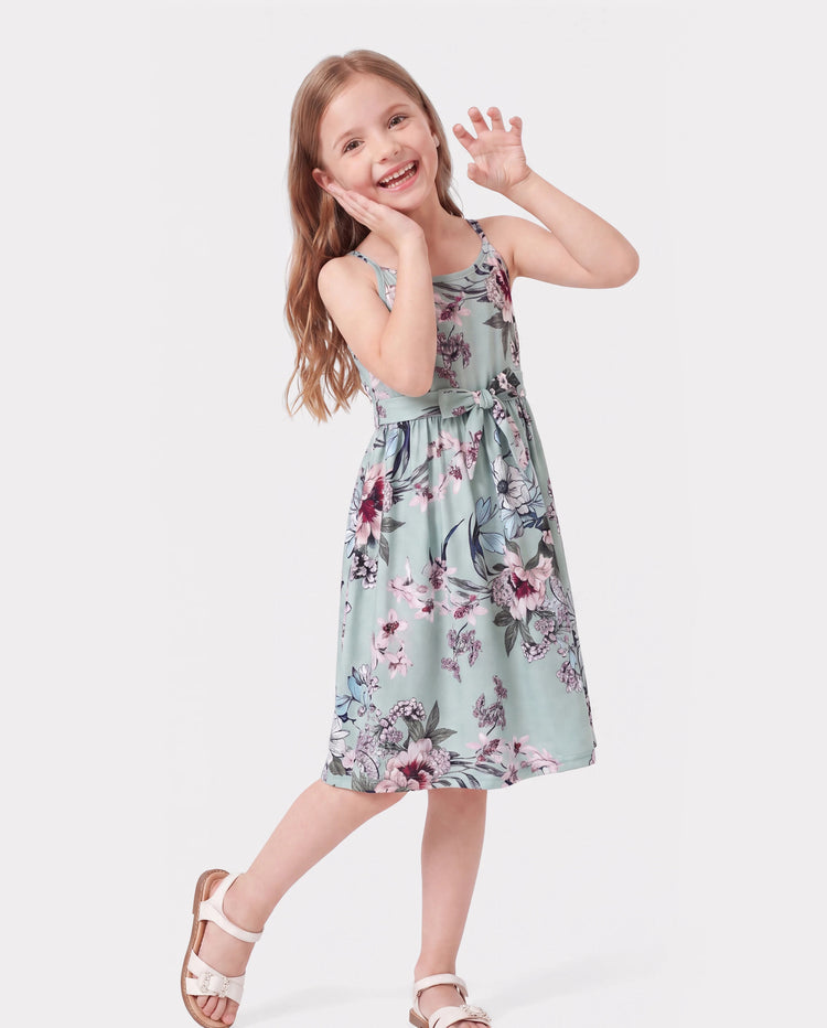 Daddy & Daughter Sets Green Striped Polo Shirt or Flora Print Strap Belted Dress Light Green