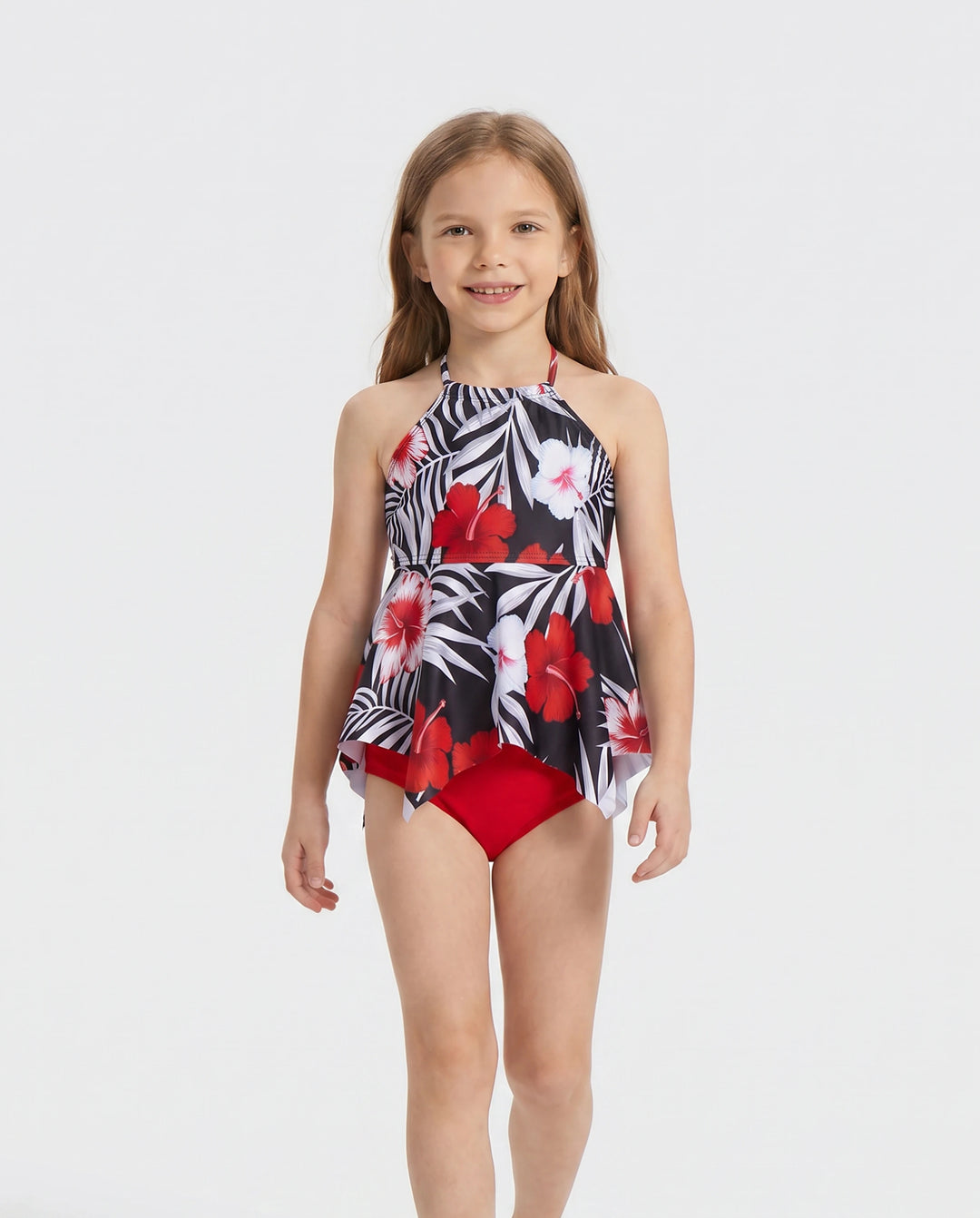 Daddy & Daughter Tropical Floral Swim Trunk or  2 Pieces Halter Swimsuit Black
