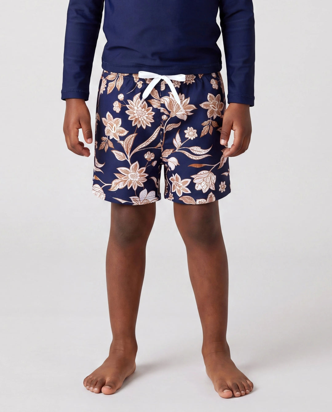 Maillots de bain assortis maman et moi à imprimé floral Maillot une pièce 2-en-1 & short de bain Bleu foncé