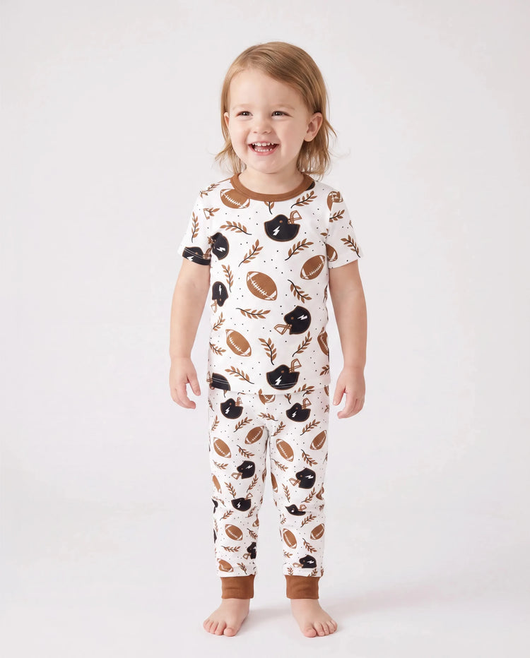 Bamboo Family Pajamas Football and Letter Print Short-sleeve Matching Pajama Set ( Snug-Fitting for Children ) Khaki
