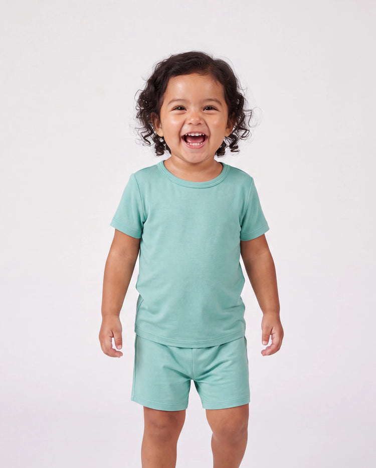 Bamboo Family Pajamas Solid Color Green Short Sleeve Matching Pajama Set ( Snug-Fitting for Children ) Green