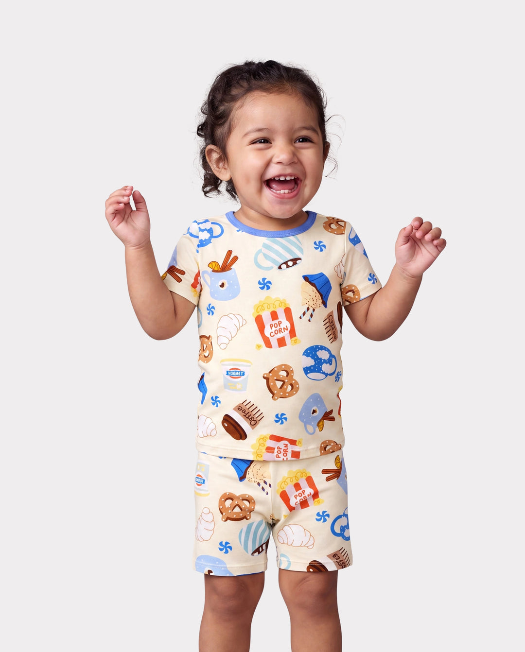 Family Matching Bamboo Pajamas Buttery Soft Bamboo Viscose PJs for Men Women Kids Toddler Baby, Cozy Dessert Print Short-sleeve Sleepwear Blue