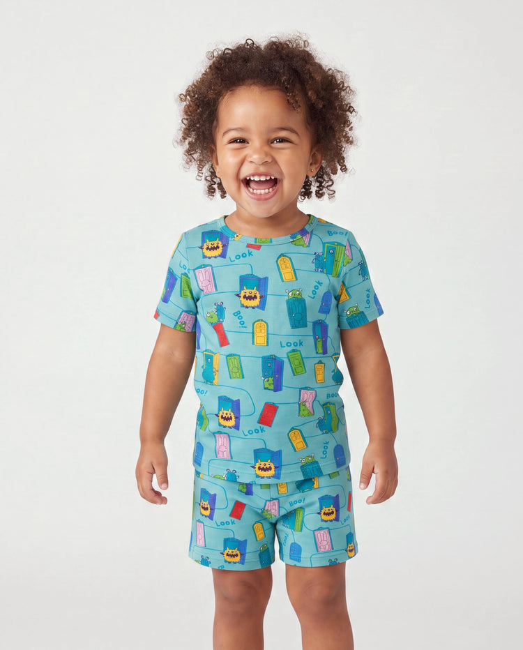 Mommy & me Bamboo Family Pajamas Cartoon Print Short-sleeve Matching Pajama set ( Snug-Fitting for Children ) Green
