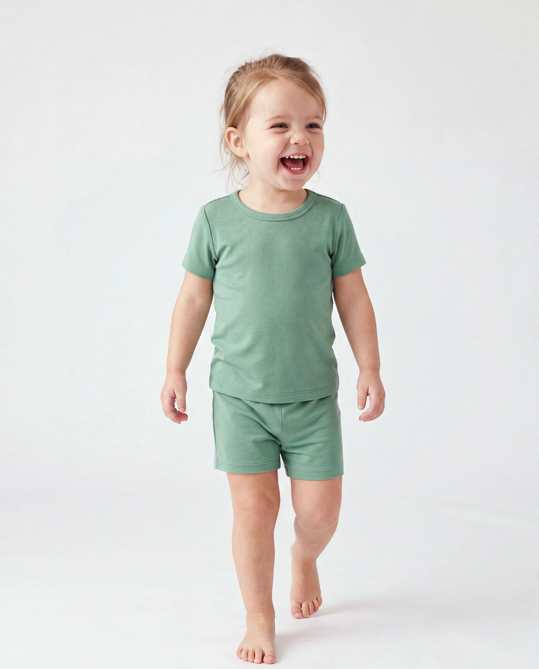 Mommy & me Bamboo Pajamas Buttery Soft Bamboo Viscose PJs for Men Women Kids Toddler Baby, Solid Color Short Sleeve Shirt & Shorts Sleepwear Green