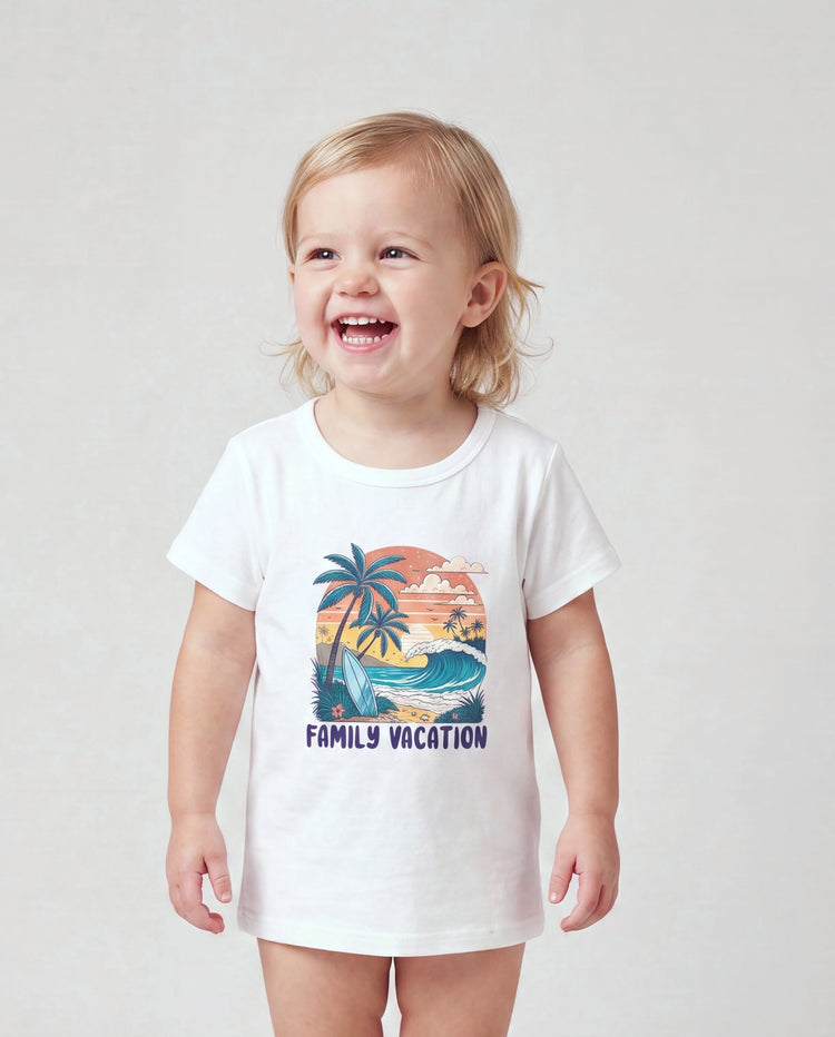 Camisetas de algodón con gráfico "Vacaciones en familia" para papá e hijo Camiseta con estampado tropical de surf Multicolor