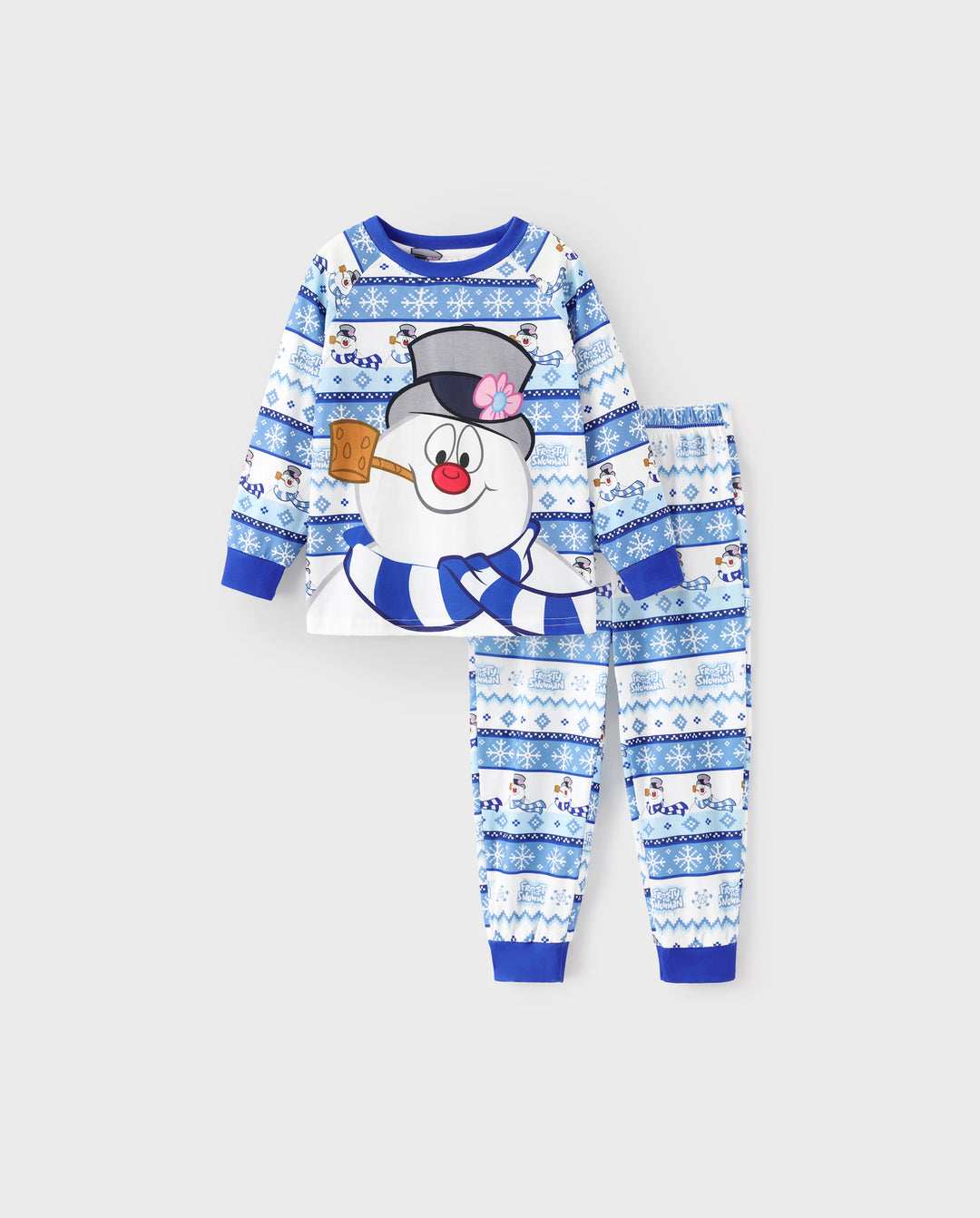 Frosty the Snowman Christmas Family Matching Pajamas Set with Christmas Socks Blue