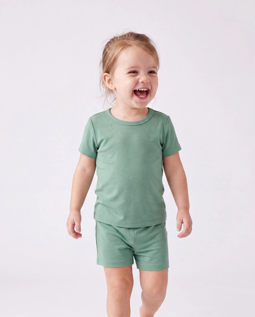 Family Matching Bamboo Pajamas Buttery Soft Bamboo Viscose PJs for Men Women Kids Toddler Baby, Solid Color Short Sleeve Shirt & Shorts Sleepwear Green