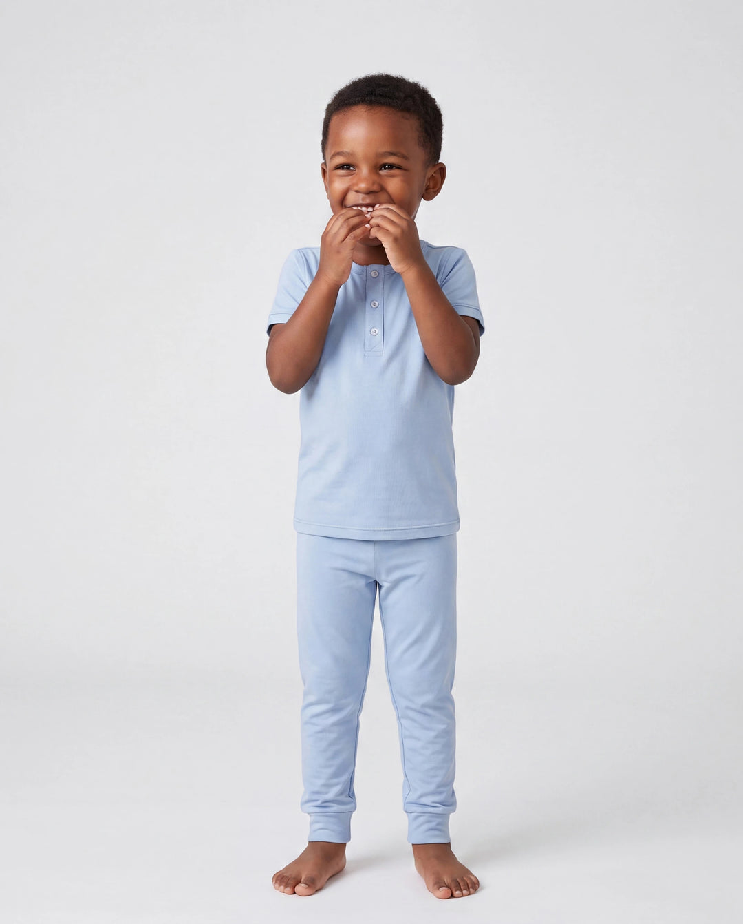 Mommy & me Bamboo Pajamas Soft Bamboo Viscose PJs for Men Women Kids Toddler Baby, Classic Blue Short-sleeve Sleepwear with Button-Down Shirt and Pants Blue grey
