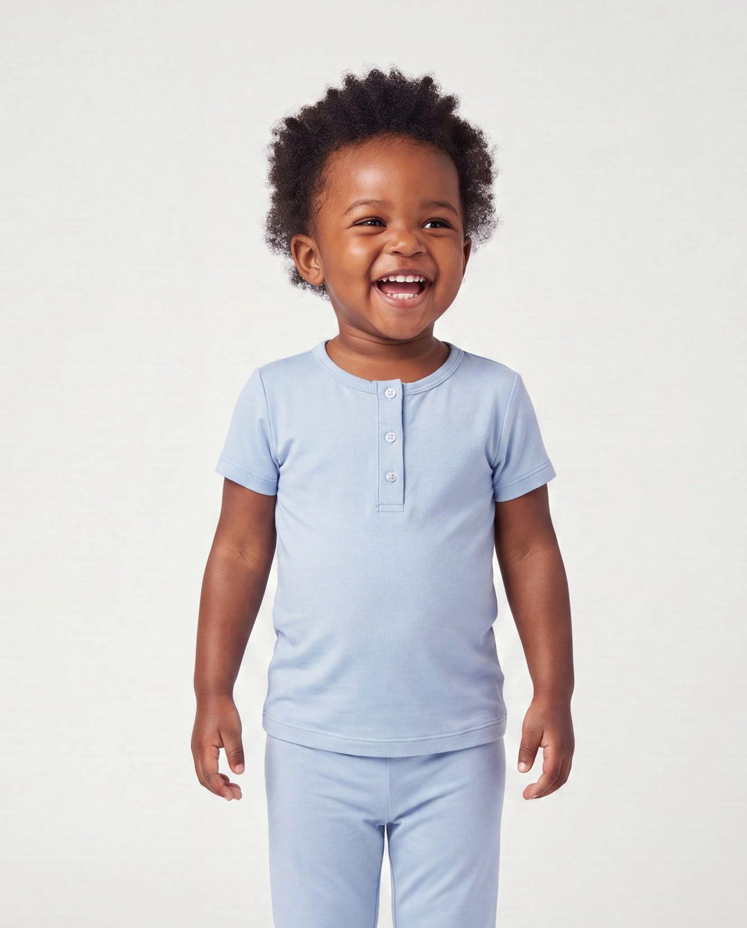 Pijamas de bambú para papá e hijo Pijamas suaves de viscosa de bambú para hombres, mujeres, niños, bebés, pijama clásico azul con camisa abotonada y pantalones azul grisáceo