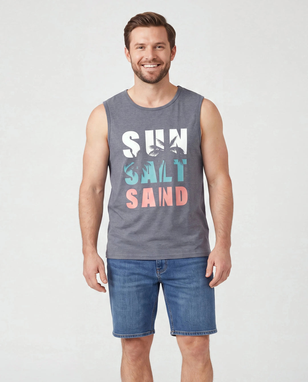 Daddy & Tochter Ärmelloses Tanktop mit Buchstabenprint oder Tankkleid-Set Grau