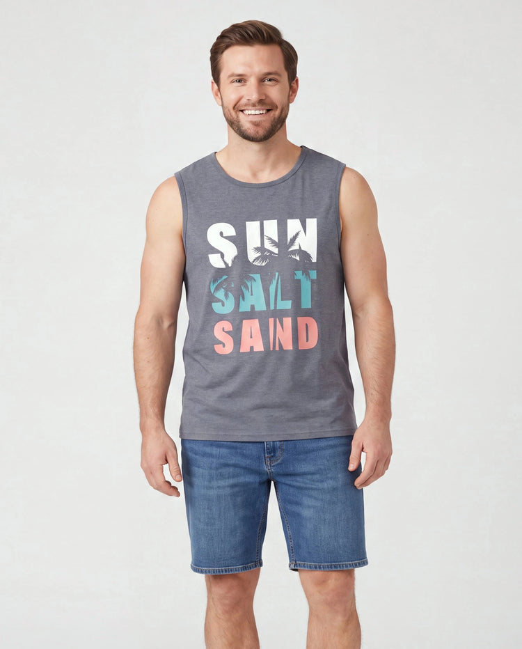 Daddy & Tochter Ärmelloses Tanktop mit Buchstabenprint oder Tankkleid-Set Grau