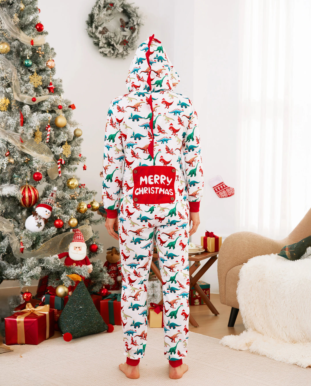 Pijama familiar navideño a juego con diseño 3D, mono y calcetines navideños multicolor