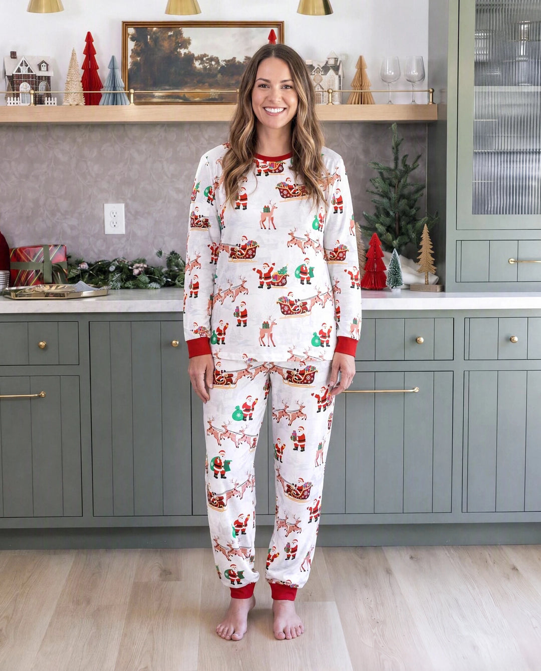 Christmas Matching Family Pajamas Reindeer & Santa Claus Print