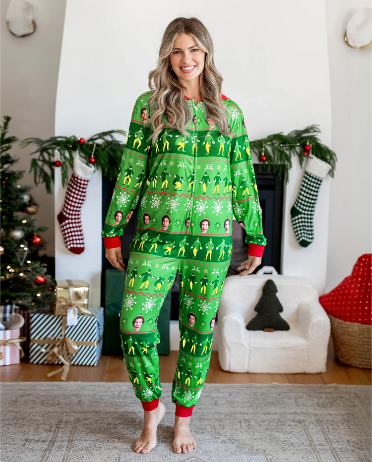 Mono familiar navideño a juego con capucha y estampado Fair Isle de ELF, color verde