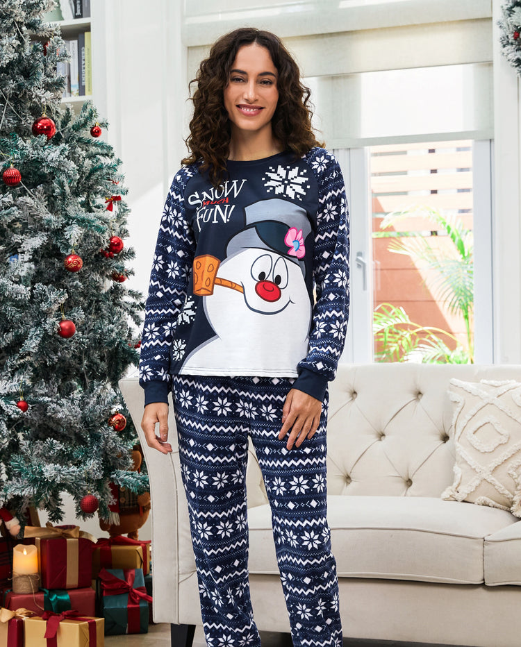 Frosty der Schneemann Weihnachtsfleece mit Schneeflocken-Druck Schlafanzug-Sets mit Weihnachtssocken