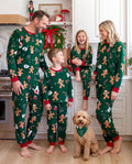 Pijamas navideños a juego para toda la familia, estampado de pan de jengibre, de forro polar verde