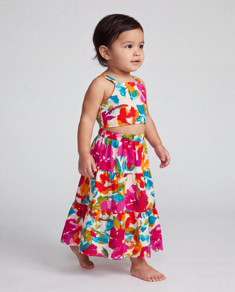 Ensembles top sans manches à bretelles coloré et jupe & ensembles chemise pour fille tout-petit/enfant, vêtements d'été pour vacances à la plage, séances photo, voyage, rose vif