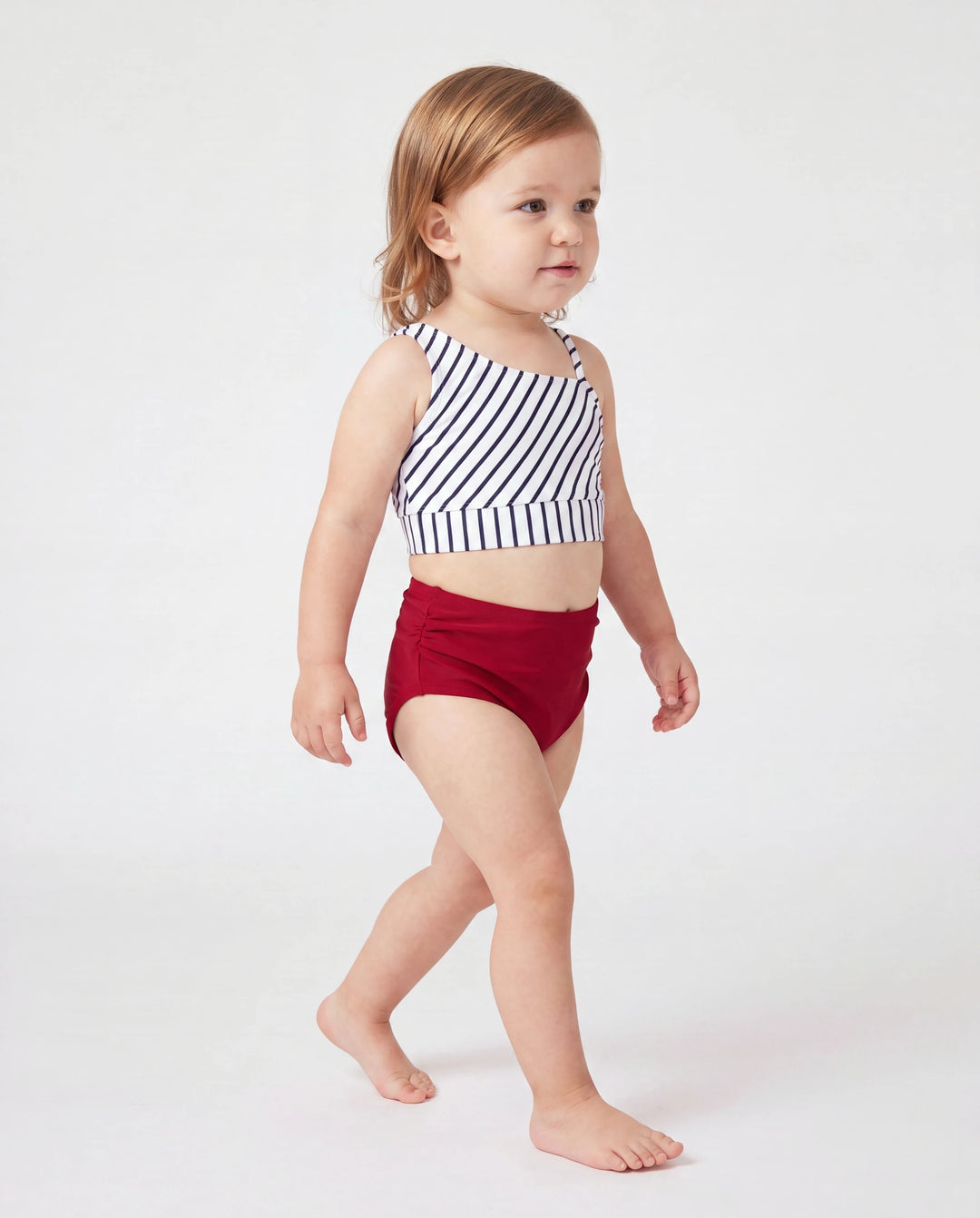 Conjunto de bikini a rayas rojas para niña pequeña, ropa de playa a juego para verano, crucero y vacaciones Rojo