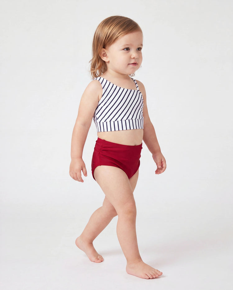 Conjunto de bikini a rayas rojas para niña pequeña, ropa de playa a juego para verano, crucero y vacaciones Rojo