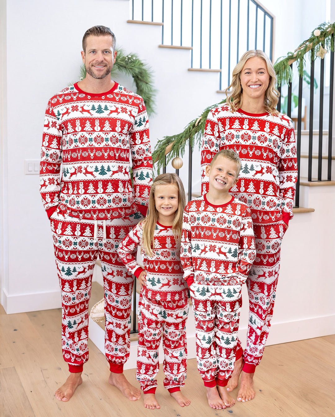 PatPat Matching Family Christmas Pajamas Fair Isle Print Red & White