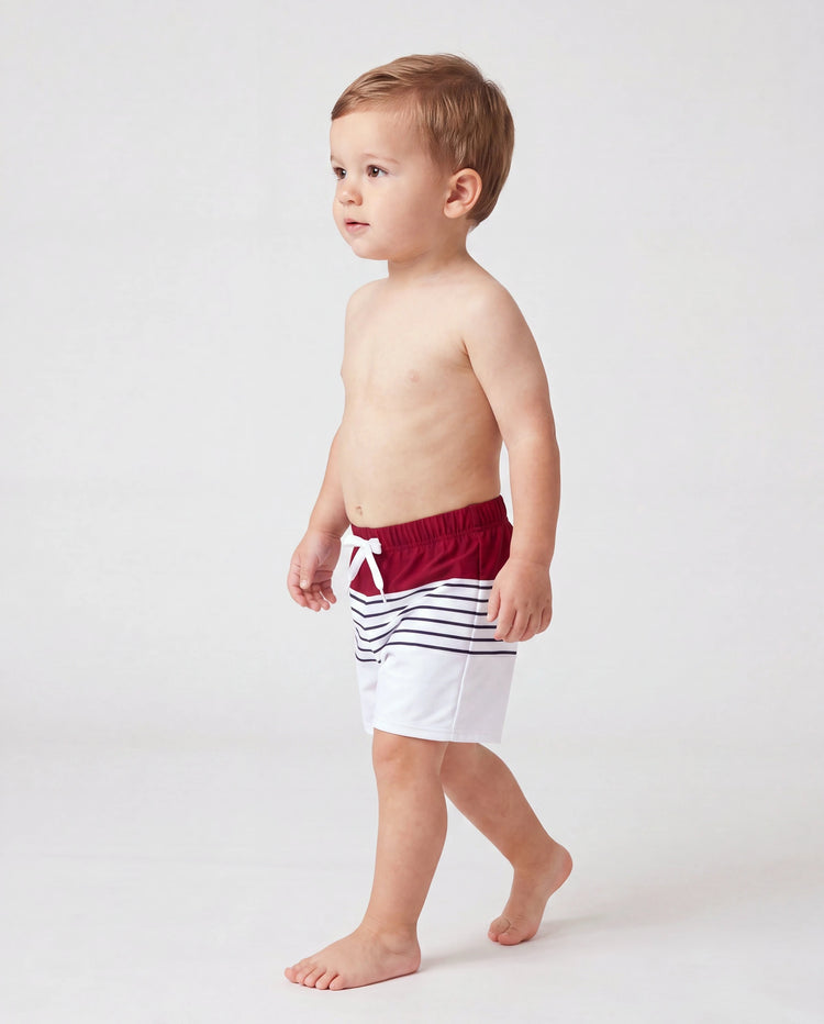 Kleinkind Jungen Badeanzug Rote gestreifte Colorblock Badehose Passende Strandoutfits für Sommer, Kreuzfahrt, Urlaub Rot