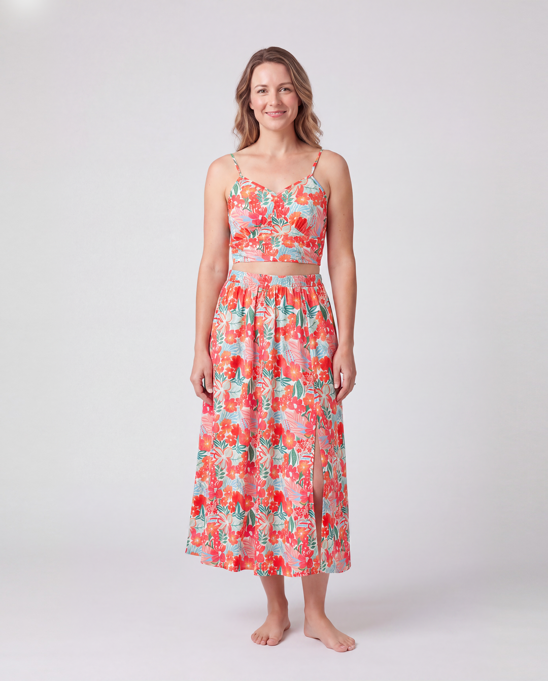 Matching Family Outfits Hawaiian Floral Print Shirts &  Sleeveless Strap Top and Skirt Co-ord Set Multi-color