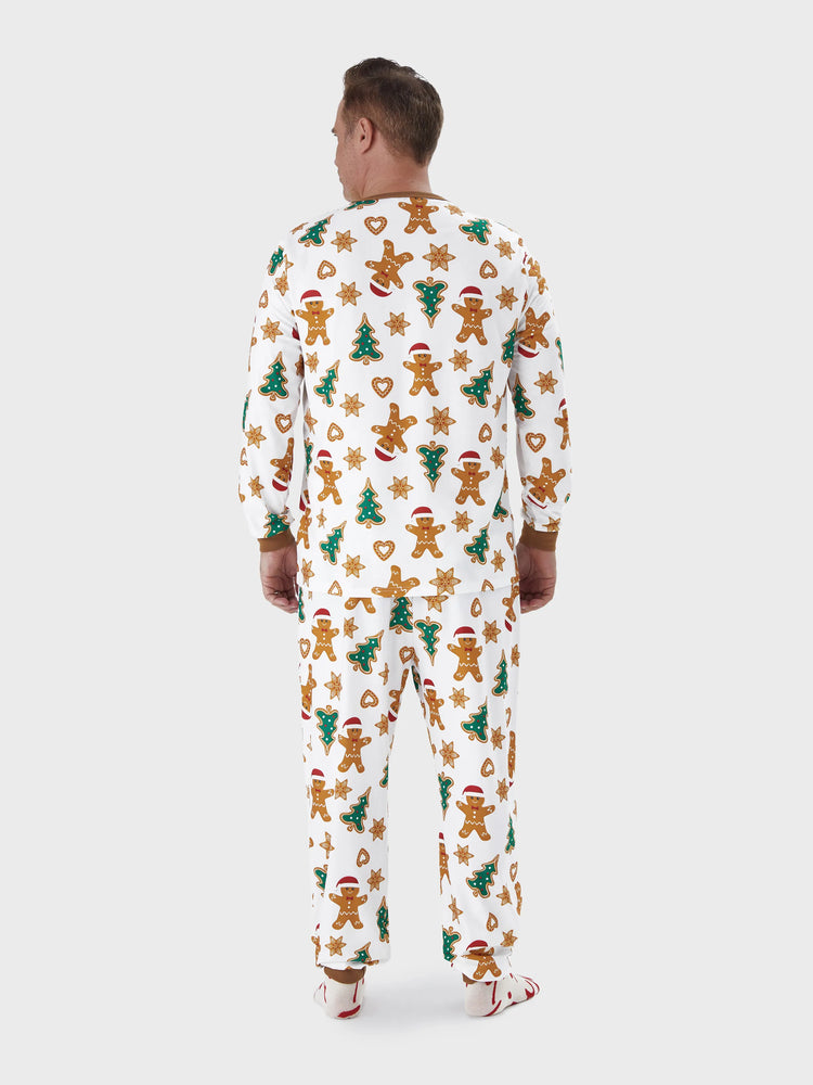 Pyjama de Noël à manches longues et imprimé arbre et bonhomme en pain d'épices, avec chaussettes de Noël, couleur café
