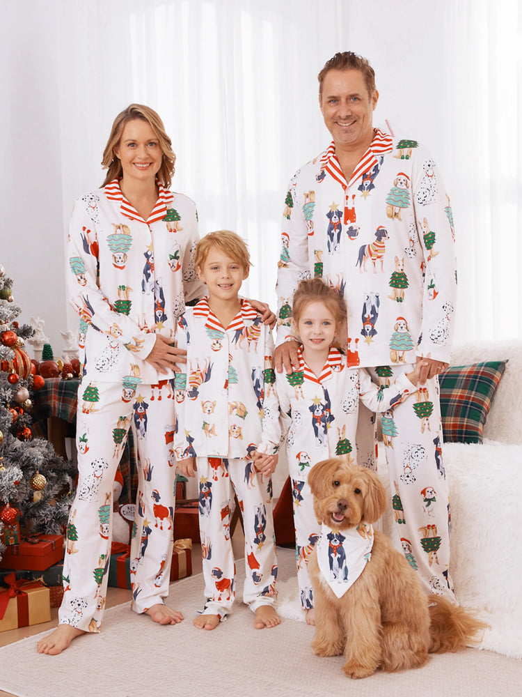 Pyjama de Noël familial assorti, joli ensemble de pyjamas à col pour chien et chaussettes de Noël, abricot clair