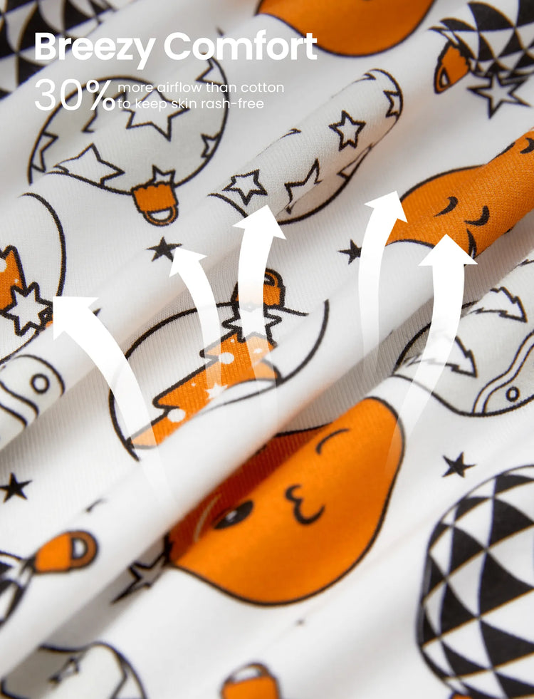 Pyjama de Noël/Halloween 2 pièces en bambou avec imprimé enfantin pour bébé/enfant (coupe ajustée) Orange