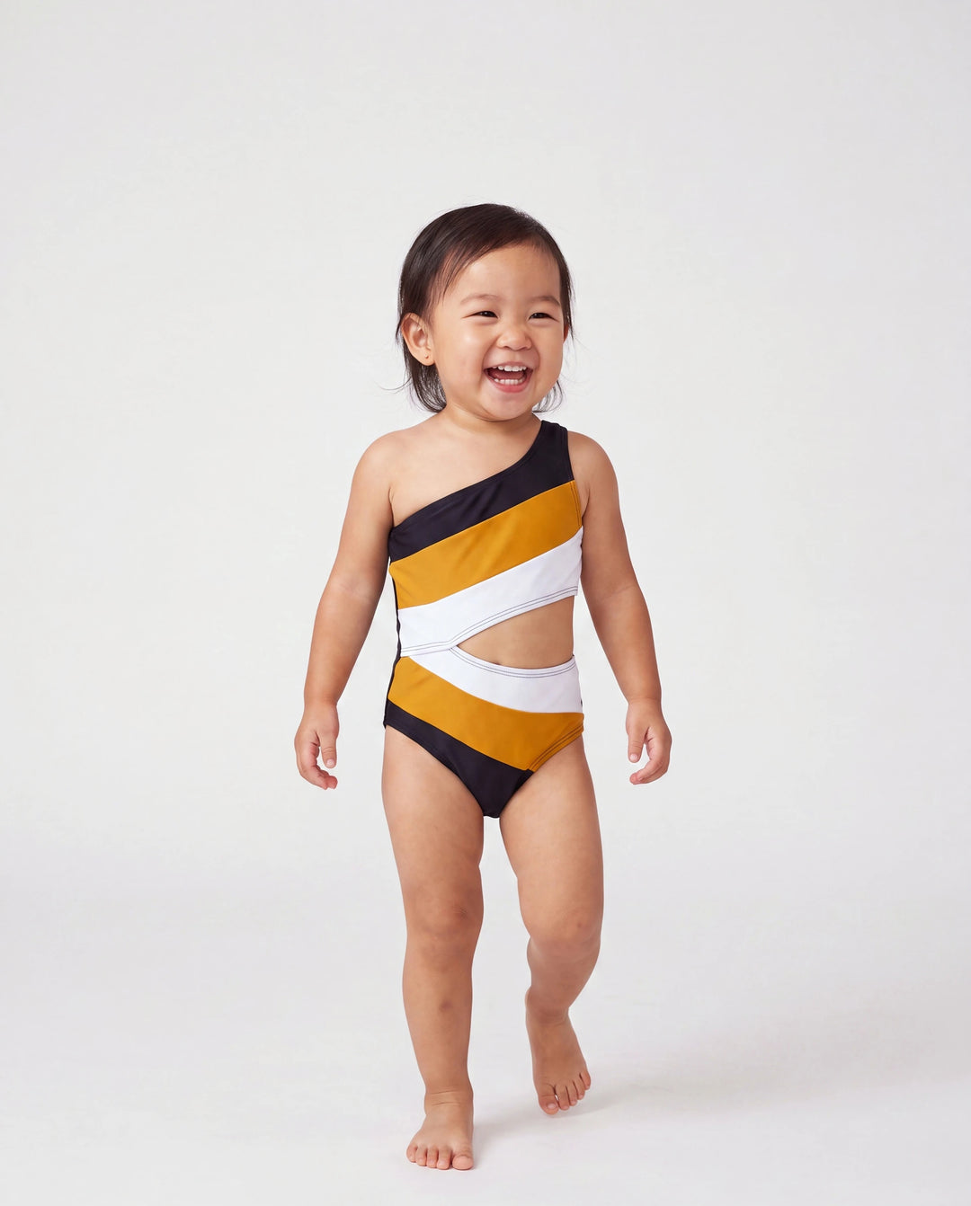 Toddler Girl Colorblock Cut Out Waist One-Shoulder One-piece Swimsuit Multi-color