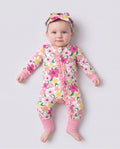 Bamboo Baby Boy/Girl Animal Printed 2-Way Zipper Anti Slip Long-sleeve Footie with/without Hairband Dark Pink