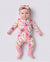 Grenouillère à manches longues en bambou pour bébé fille/garçon, imprimé animaux, fermeture zippée double sens, pieds antidérapants, avec ou sans bandeau, rose foncé