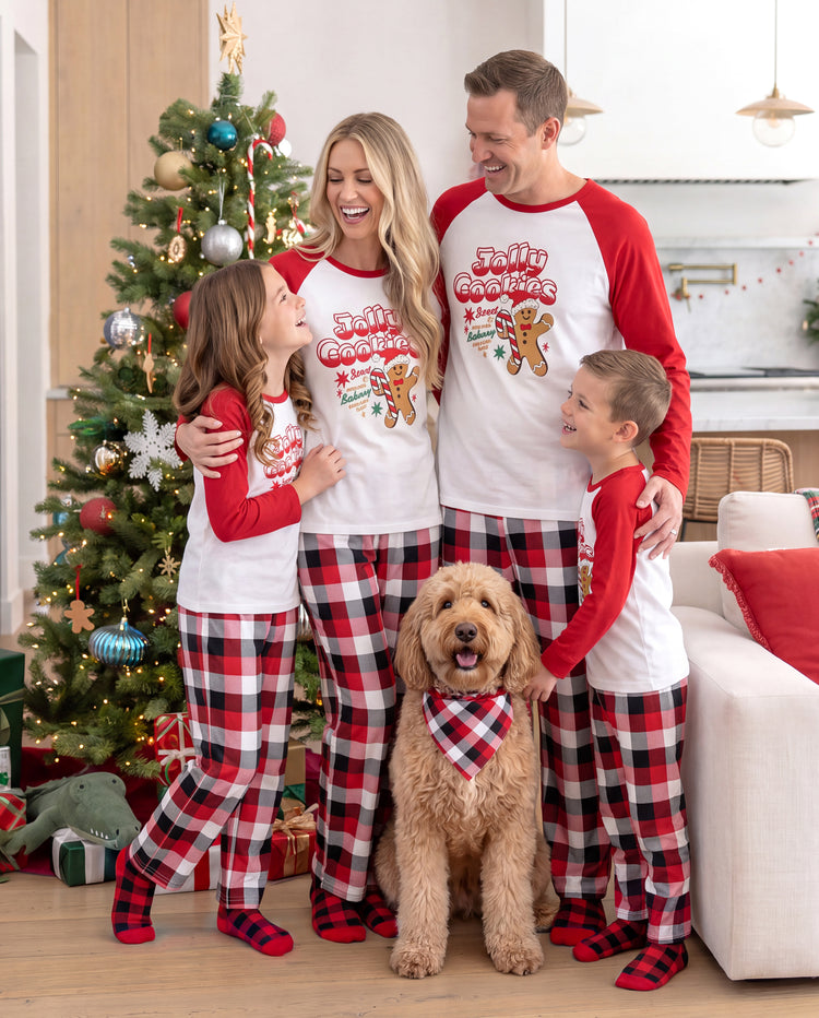 Christmas Matching Family Pajamas Gingerbread & Plaid Print Red