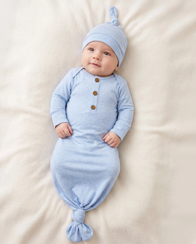 Baby Boy/Girl Solid Color Baby Sleeping Bag Infant Gown with Hat Light Blue