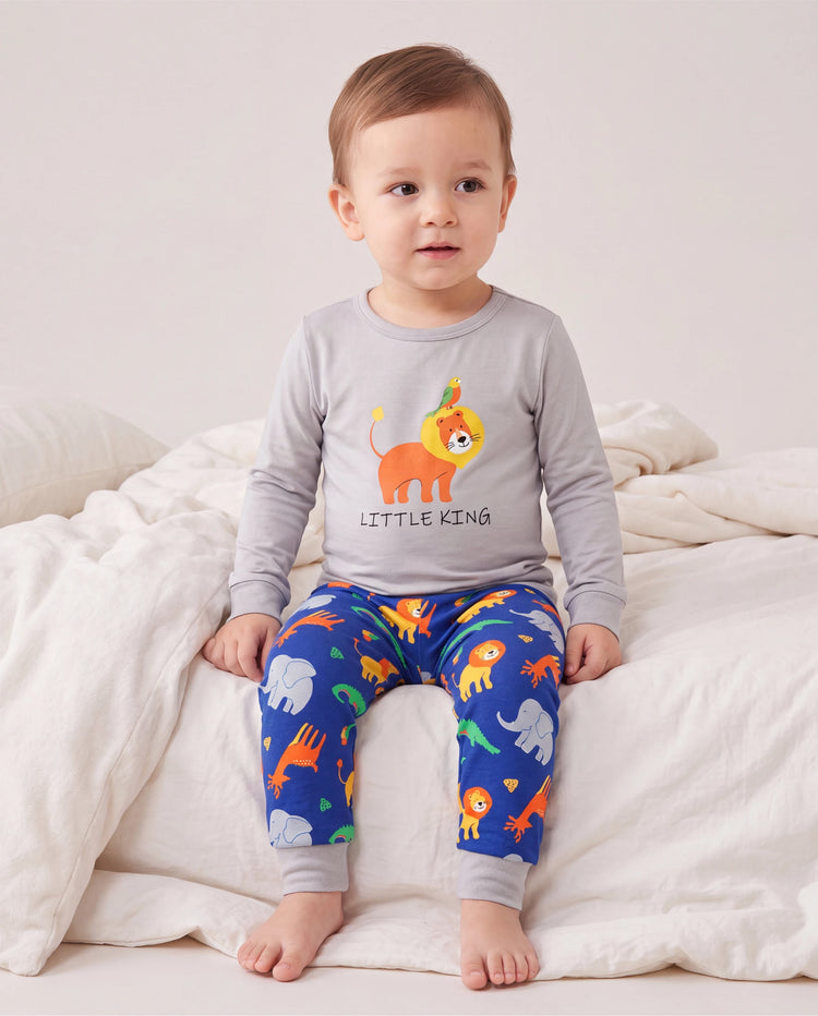 Kleinkind / Kinder 4-teiliger Pyjama aus Bio-Baumwolle 4-in-1 PJ Snug Fit Pjs für Mädchen / Jungen grau