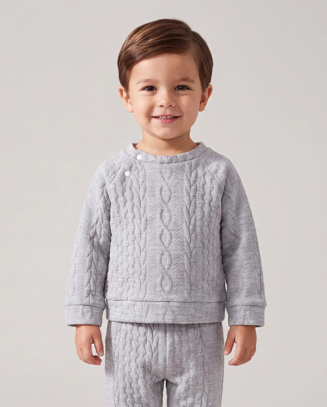 Ensemble 2 pièces sweat-shirt et pantalon en tricot uni pour bébé garçon/fille, gris clair