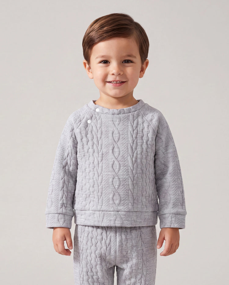 Ensemble 2 pièces sweat-shirt et pantalon en tricot uni pour bébé garçon/fille, gris clair