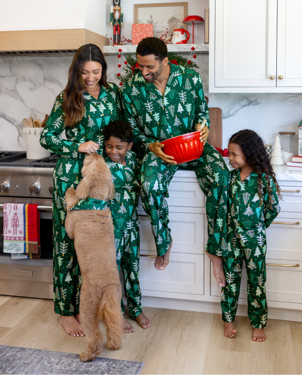 Christmas Matching Family Pajamas Xmas Tree Print Dark Green