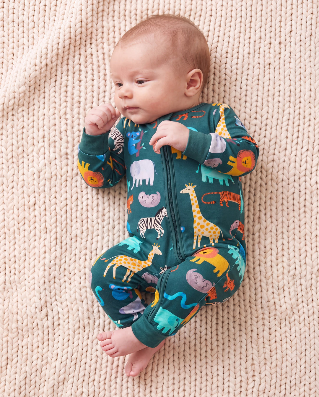 Little Explorers Bamboo Zip-Up Baby Pajamas