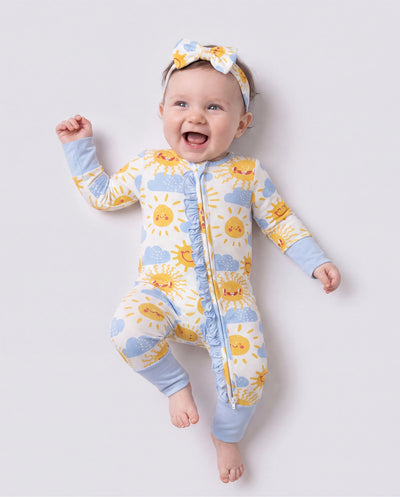 Grenouillère à manches longues en bambou pour bébé fille/garçon, imprimé animaux, fermeture zippée double sens, pieds antidérapants, avec ou sans bandeau, bleu clair