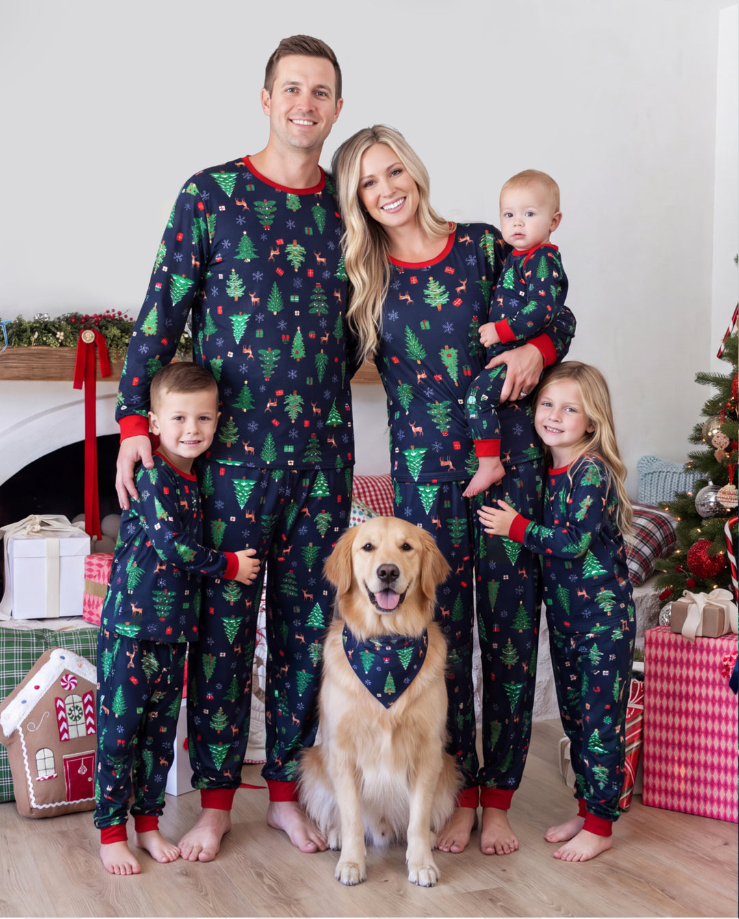 PatPat Matching Family Christmas Pajamas Christmas Tree Print Navy Holiday Pajamas