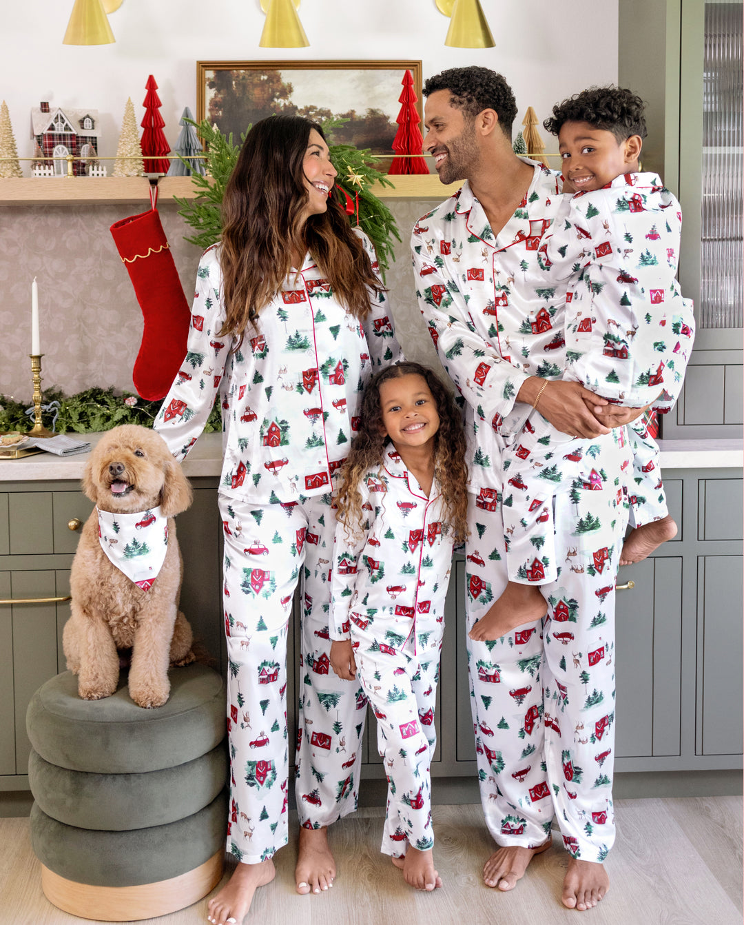 PatPat Matching Family Christmas Pajamas Christmas Village Print Satin Multicolor